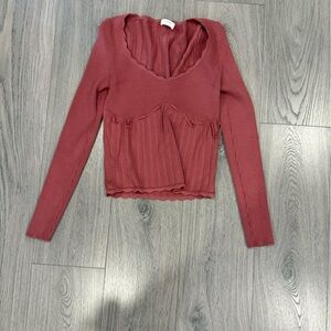 Aritzia Ribbed V-Neck Sweater in Deep Rose